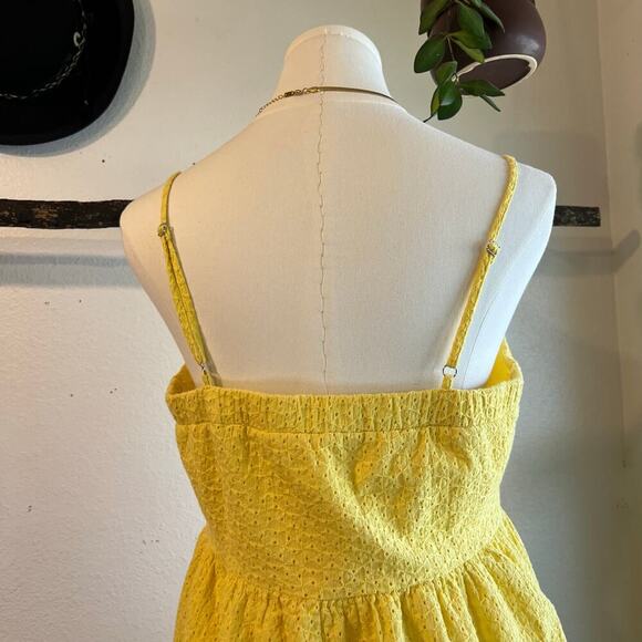 Cotton Yellow Eyelet Lace Strappy Midi Spring Summer Yellow Dress Size 10 - Picture 5 of 15